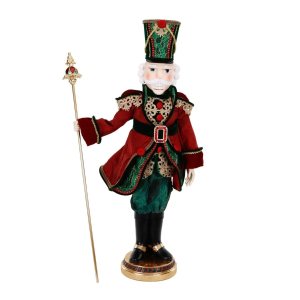 Декоративна фигура Goodwill - Лешникотрошач с жезъл и текстил бордо,зелен 95.5см